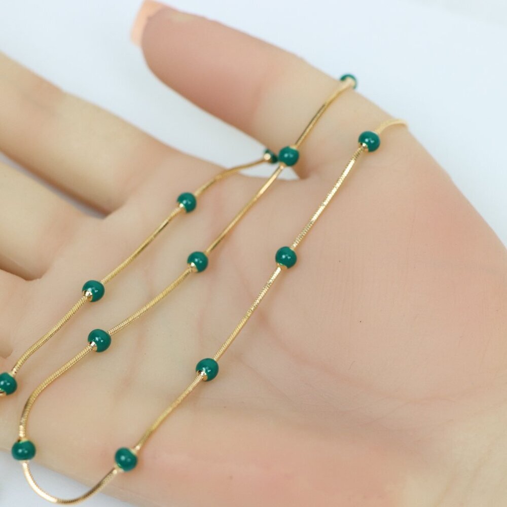 "Rose Gold Necklace with Green Beads, XPNL0132 - Picture 12 of 12